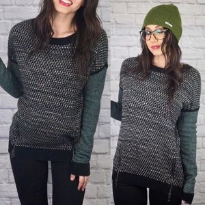 Side Zipper Two Tone Sweater